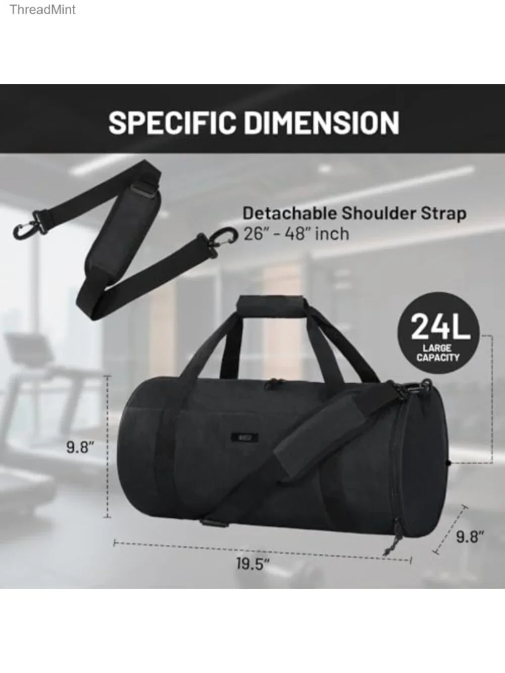 24L Nylon Duffle Bag with Shoe Compartment & Wet Pocket